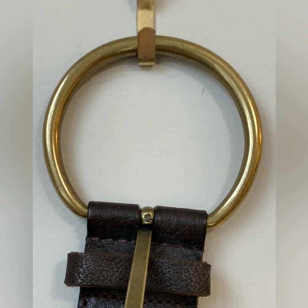 Dark Chocolate Brown Woven Braided Genuine Leather Brass Buckle Belt